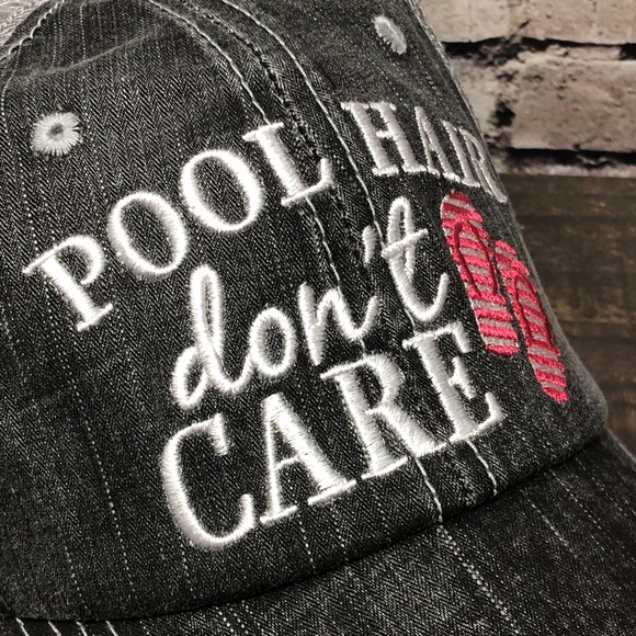 "Pool Hair Don’t Care" Embroidered/Distressed Cap - Picture 2 of 7
